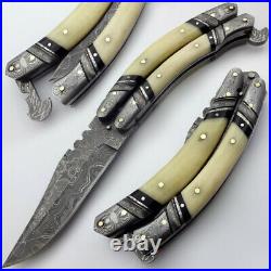 Custom Hand Forged Damascus Steel Folding knife WithLeather Sheath