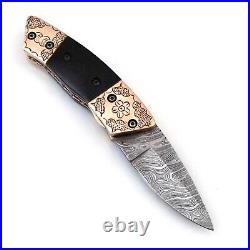 Custom Hand Forged Damascus Steel Hunting Knife Handmade Pocket Folding Knife