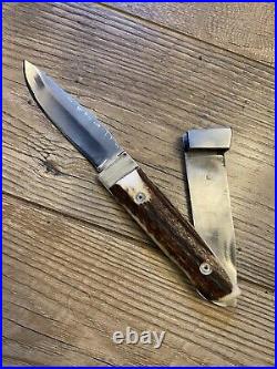 Custom Hand Made Stag Folding Swing Blade Folding Pocket Knife Rare