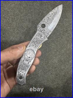 Custom Handmade D2 Steel Hand Engraved pocket (Folding) knife with Sheath