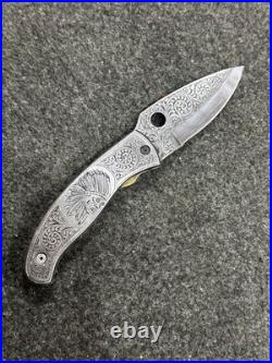 Custom Handmade D2 Steel Hand Engraved pocket (Folding) knife with Sheath