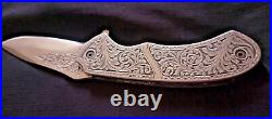 Custom Handmade D2 Steel Hand Engraved pocket (Folding) knife with Sheath