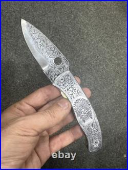 Custom Handmade D2 Steel Hand Engraved pocket (Folding) knife with Sheath