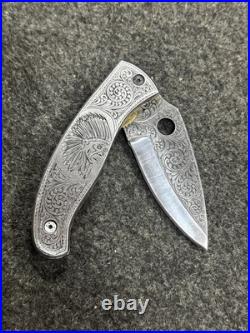 Custom Handmade D2 Steel Hand Engraved pocket (Folding) knife with Sheath