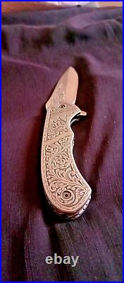 Custom Handmade D2 Steel Hand Engraved pocket (Folding) knife with Sheath