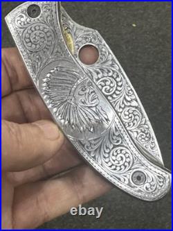 Custom Handmade D2 Steel Hand Engraved pocket (Folding) knife with Sheath