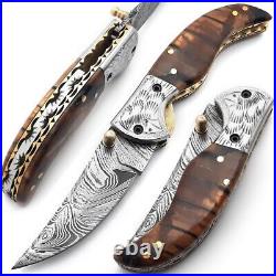 Custom Handmade Damascus Pocket Knife 3 Pcs Tactical Folding Pocket Knife Set