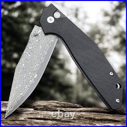 Custom Handmade Damascus Steel Folding Knife With G10 Handle & Leather Sheath