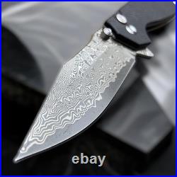 Custom Handmade Damascus Steel Folding Knife With G10 Handle & Leather Sheath
