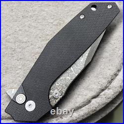 Custom Handmade Damascus Steel Folding Knife With G10 Handle & Leather Sheath Custom Handmade Damascus Steel Folding Knife With G10 Handle & Leather Sheath
