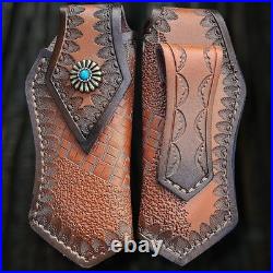 Custom Handmade Damascus Steel Folding Knife With G10 Handle & Leather Sheath