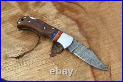 Custom Handmade Damascus Steel Pocket Knife Folding Blade / Hunting / Camping