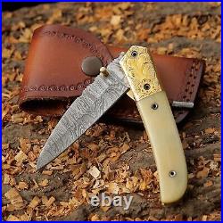 Custom Handmade Folding Blade Knife (Camel Bone Handle)