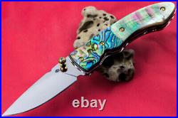 Custom Handmade Folding Knife 440c Abalone Black Pearl 24k Gold Plated Screw