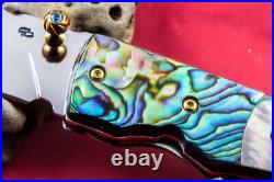 Custom Handmade Folding Knife 440c Abalone Black Pearl 24k Gold Plated Screw