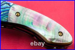 Custom Handmade Folding Knife 440c Abalone Black Pearl 24k Gold Plated Screw