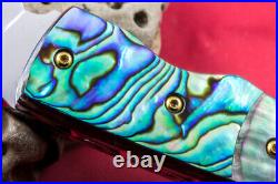 Custom Handmade Folding Knife 440c Abalone Black Pearl 24k Gold Plated Screw