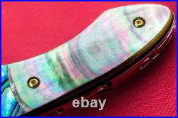 Custom Handmade Folding Knife 440c Abalone Black Pearl 24k Gold Plated Screw