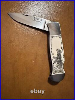 Custom Handmade Folding Knife By Gary B Gouker Sitka AK Bear Cub On White Bone