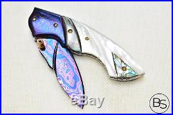 Custom Handmade Folding Knife Color Damascus White Black Pearl Abalone Handle