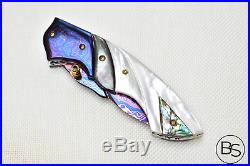 Custom Handmade Folding Knife Color Damascus White Black Pearl Abalone Handle