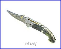 Custom Handmade Forged Damascus Steel Edc Folding Blade Pocket Knife + Sheath