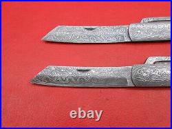 Custom Handmade Full Damascus Japanese Hogonokani Friction Folder Knife 2Pcs A16