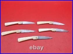 Custom Handmade Pattern Damascus Friction Folder Knife Bone Grip 5Pcs F241