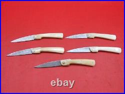 Custom Handmade Pattern Damascus Friction Folder Knife Bone Grip 5Pcs F241