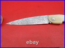 Custom Handmade Pattern Damascus Friction Folder Knife Bone Grip 5Pcs F241