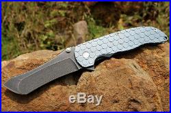 Custom Made Norseman Knives M390 Blade Blue Anodized Honeycomb Pattern Knife NIB