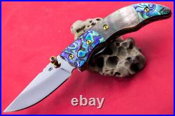 Custom Ts Handmade Folding Knife 440c Abalone Black Pearl Titanium Plated Screw