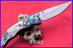 Custom Ts Handmade Folding Knife 440c Abalone Black Pearl Titanium Plated Screw