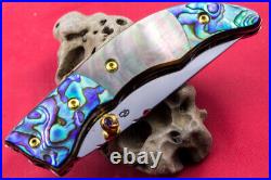 Custom Ts Handmade Folding Knife 440c Abalone Black Pearl Titanium Plated Screw