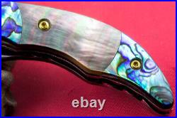 Custom Ts Handmade Folding Knife 440c Abalone Black Pearl Titanium Plated Screw