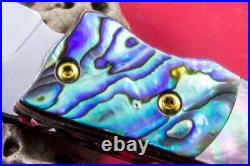 Custom Ts Handmade Folding Knife 440c Abalone Black Pearl Titanium Plated Screw