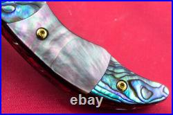 Custom Ts Handmade Folding Knife 440c Abalone Black Pearl Titanium Plated Screw