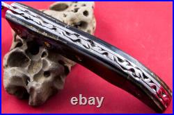 Custom Ts Handmade Folding Knife 440c Abalone Black Pearl Titanium Plated Screw