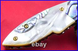 Custom Ts Handmade Folding Knife 440c Abalone White Pearl 24k Gold Screw Topaz