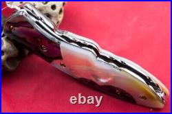 Custom Ts Handmade Folding Knife 440c Abalone White Pearl 24k Gold Screw Topaz