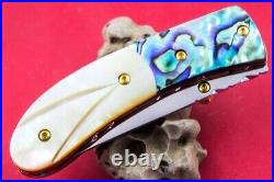 Custom Ts Handmade Folding Knife 440c Abalone White Pearl Titanium Plated Screw