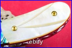 Custom Ts Handmade Folding Knife 440c Abalone White Pearl Titanium Plated Screw