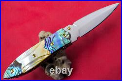 Custom Ts Handmade Folding Knife 440c Abalone Yellow Pearl Handle Titanium Screw