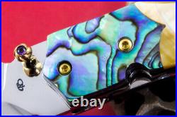 Custom Ts Handmade Folding Knife 440c Abalone Yellow Pearl Handle Titanium Screw