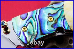 Custom Ts Handmade Folding Knife 440c Abalone Yellow Pearl Titanium Plated Screw