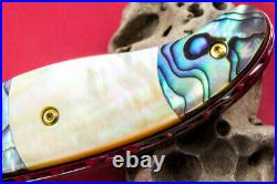 Custom Ts Handmade Folding Knife 440c Abalone Yellow Pearl Titanium Plated Screw