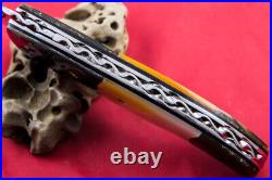 Custom Ts Handmade Folding Knife 440c Abalone Yellow Pearl Titanium Plated Screw