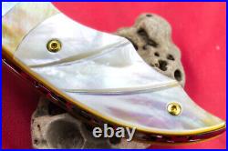 Custom Ts Handmade Folding Knife 440c Abalone Yellow White Pearl Titanium Screw