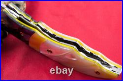 Custom Ts Handmade Folding Knife 440c Abalone Yellow White Pearl Titanium Screw