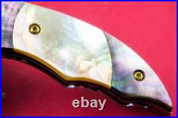 Custom Ts Handmade Folding Knife 440c Left Hand Black Yellow Pearl Titanium Gem